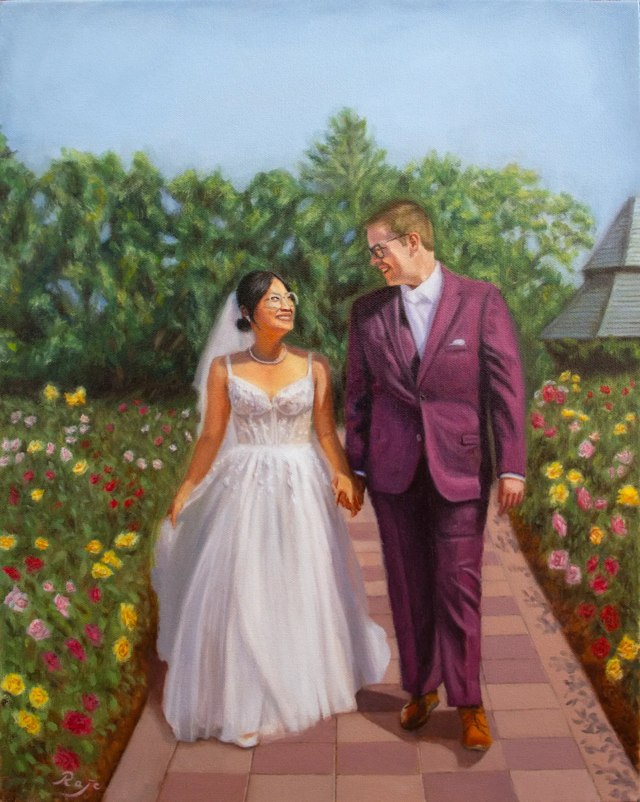 Live wedding painting of Carl & Anh